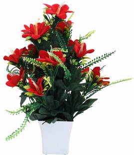 Yash Enterprises Red Lily Artificial Flower  with Pot