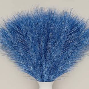 Satyam Kraft 3 Pcs Faux Glitter Pampas Grass for Home, Office (Gray) (Without Vase) Blue Dried Sticks Artificial Flower