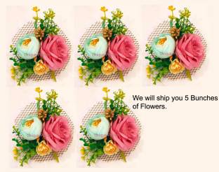 Unique Palette Handmade Artificial Flower Bunch for Hamper, Decoration, Gifting, Pack of 5 Multicolor Rose Artificial Flower