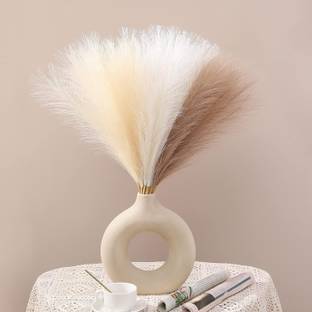 prajna 3 Pcs Artificial Dried Pampas Grass For Wedding,Home Decor(Without Vase Pot) White, Beige, Brown Dried Sticks Artificial Flower