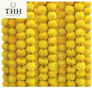 THH 5 Strings Handmade Garland Gendha Phool Mala for Decoration Yellow Marigold Artificial Flower