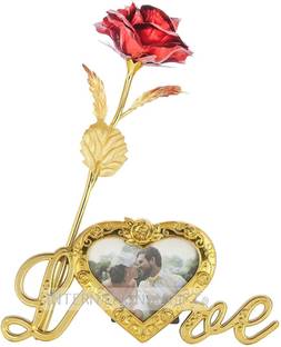 Bogenlite Rose Flower and Heart Photo Frame Love Shape Stand and Luxury Gift Box Red Rose Artificial Flower