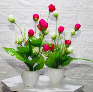 shanol Artificial rose flower for table office home decor White, Pink Rose Artificial Flower  with Pot