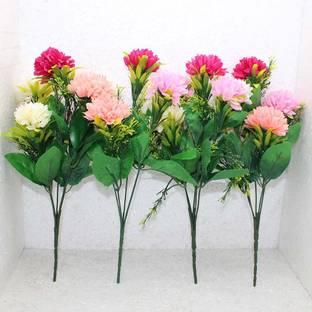 TFH Artificial Flower Bunch For Home Balcony Garden Decoration Pack Of-4 Multicolor Dahalia Artificial Flower