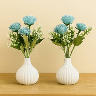 Ganidecor BLUE-27CM-SET2 Blue Rose Artificial Flower  with Pot