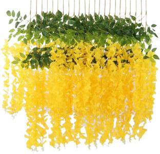 MIFADECOR Artificial Hanging Wisteria Vine Flowers(3.5ft)Long for All Types of Occassions Yellow Westeria Artificial Flower