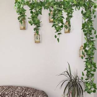 DilSe Artificial Money Plant Creeper |Wall Hanging|Decoration(Pack of 12) Green Hibiscus Artificial Flower