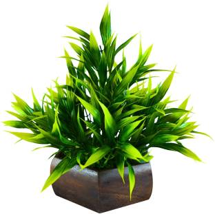 fancymart Bamboo Leave Artificial Plant Green Wild Flower Artificial Flower  with Pot