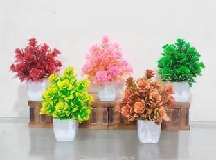saf Artificial rose design flowers with pot for home, office any place decoration Multicolor Rose Artificial Flower  with Pot