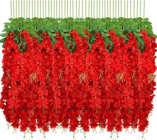 well art gallery Well Art Gallery Artificial Flower Wisteria Hanging Vine for Home Decoration Red Westeria Artificial Flower