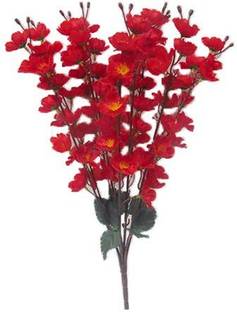saf New Red Color Peach Blossom Artificial Flower Bunch ( Red , 7 Sticks ) Red Orchids Artificial Flower
