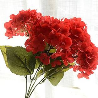 well art gallery 5 Heads Hydrangea Bunch for Home, Hotel, Wedding Decor (Pack of 1, Red) Red Hydrangea Artificial Flower