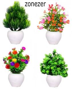 zonezer Best Artficial flower with pot [PACK OF 4] Multicolor Wild Flower Multicolor Daisy Artificial Flower  with Pot