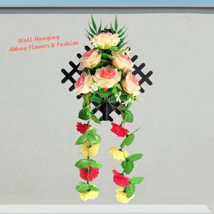 ABHAY FLOWERS & FASHION Wall Hanging Multicolor Rose Artificial Flower  with Pot