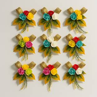 Akp Pack of 9 Handmade Gift Decor Flowers for Hampers, Boxes, Envelopes & Gifting Multicolor Rose Artificial Flower
