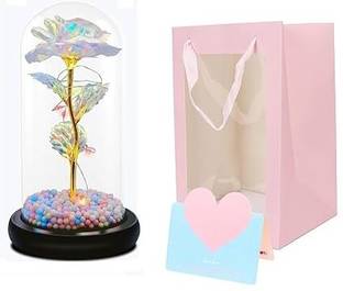 ANADI Acrylic Preserve Flowers,Rose Gift Thermocol Goli Artificial Flower LightUp Rose Multicolor Rose Artificial Flower