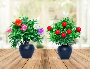 mogal Artificial Flower For Home Decoration (Pack Of 2) Multicolor Wild Flower Artificial Flower  with Pot