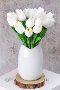 Satyam Kraft 5 Pcs Tulip Flower Bunch Fake Sticks for Decorations White Tulips Artificial Flower