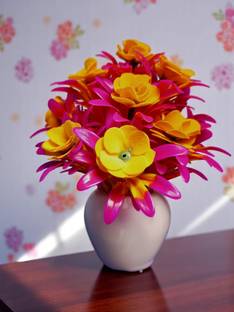 oms Artificia Velvetl Flower Pot Apple Shaped for Your Home Decoration Pink, Yellow Rose Artificial Flower  with Pot