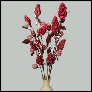 Nilima Bunch of Artificial Red Solapit Flower with Decorative Balls without pot Red Dried Sticks Artificial Flower