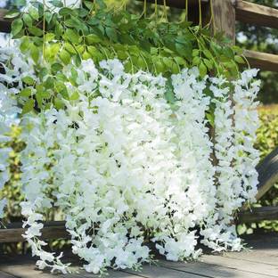 well art gallery Artificial Wisteria Vine Ratta for Wedding Party Home Decor (White) Pack of 12 White, Green Westeria Artificial Flower
