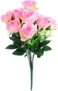 Siddhivinayak Premium Looking Artificial Flower Rose for Vase (9 Heads) Pink Rose Artificial Flower
