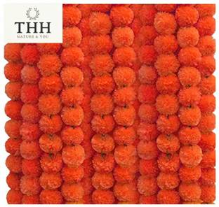 THH 5 Strings Handmade Garland Gendha Phool Mala for Decoration Orange Marigold Artificial Flower