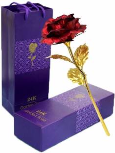 Bogenlite Red, Gold Rose Artificial Flower  with Pot