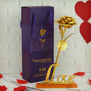 TIED RIBBONS Decorative Artificial Rose Flowers for Vase Pot Home Decorations Gift Item Gold Rose Artificial Flower