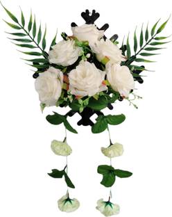 abhay flowers and fashion Wall Hanging Flower Bunch With Vase White Rose Artificial Flower  with Pot