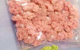 Kusum Creation Peach color crochet flowers 5 petals bead in centre Pink Wild Flower Artificial Flower