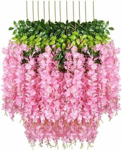 well art gallery Artificial Leaves Wisteria Flower Fake Vine Hanging decoration(Pack of 4, Pink) Pink, Green Westeria Artificial Flower