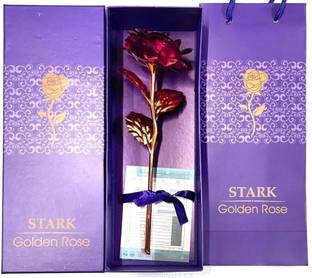 stark 24K_Red & Golden Artificial Rose with Gift Bag – Valentine, Mother’s Day Gift Gold, Red Rose Artificial Flower