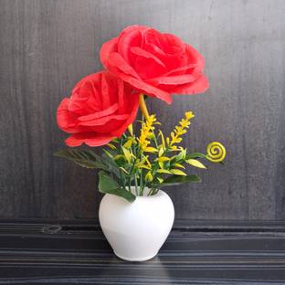 clotheer Super Red Rose Artificial Flower  with Pot