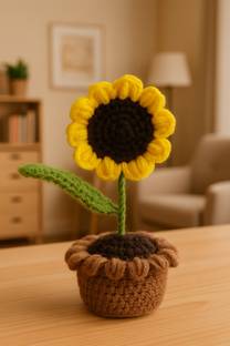KHANAKIA Yellow Sunflower Artificial Flower  with Pot