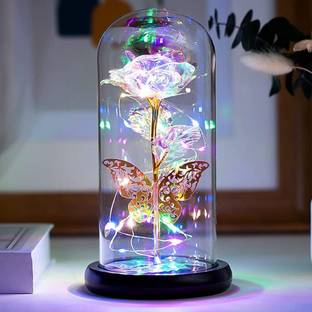 SEVENSPACE Anniversary Rose Gift Artificial Flower Light up Rose, Rose in Glass Dome Night Lamp