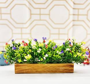 Dekorly Artificial Plants Bunch in Wood Planter, Faux Gardenia Plant, Home Bedroom Décor Bonsai Wild Artificial Plant  with Pot