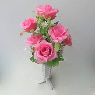 OM COLLECTIONS Artificial Paper Rose Pink Rose Artificial Flower  with Pot