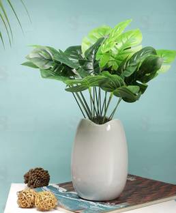 Satyam Kraft 2 Pcs Artificial Flower Faux Monstera Bunch for Gifting, Home decor Green Dried Sticks Artificial Flower