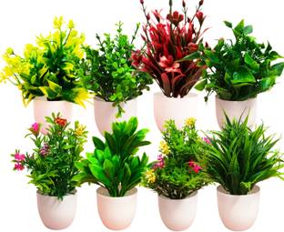 Dekorly Artificial Plants for Home Office Decor, BedroomLiving Room, Tabletop Desk Décor Multicolor Eucalyptus Artificial Flower  with Pot