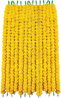 OakAndAura Artificial Yellow Long Marigold Fluffy Flowers String | Garlands Toran/Latkan/Strings for Wall Home/Shop/Office/Festival/Marriage/Door/Window Decoration | Wall Hanging Genda Phool Artificial Strings/Mala/Maala | Special Diwali Décor | Decorative items for Festival Occasion | Garlands Toran for Home Decoration On Navratri, Ganesh Chaturthi, Janmashtmi, Diwali, House Warming (60 inch, Pack of 10) Plastic Garland