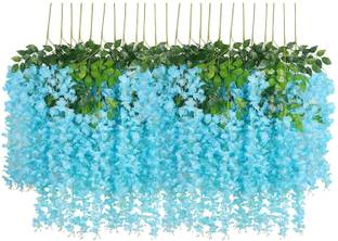 well art gallery Artificial Wisteria Vine Ratta for Wedding Party Home Decor (Blue) Pack of 12 Blue Westeria Artificial Flower