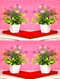 NERAPI 4 Piece Stylish Wild Looking Tabletop Flower Plant Perfect Decorative Piece, Multicolor Wild Flower Artificial Flower  with Pot