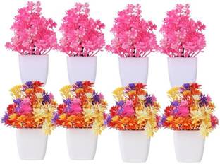 KanRaj Artificial Flower Plant With Pot pack of 8 HD11 Multicolor Wild Flower Artificial Flower  with Pot