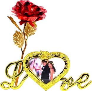 ASHIRWAD Golden Rose with Love Stand – Carry Bag Included Red Rose Artificial Flower