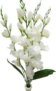 DNEnterprises Artificial Gladiolus Flowers Bunch Long Size (60cm) for Home Decor Vase Flowers White Gladiolus Artificial Flower