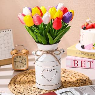 BLEOM Multicolor, Yellow, Red, Pink, Blue Tulips Artificial Flower