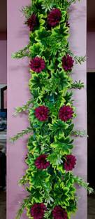 Dynamic Retail Global Artificial Hanging Flowers Plant Garlands Chain for Home Decoration Green Rose Artificial Flower