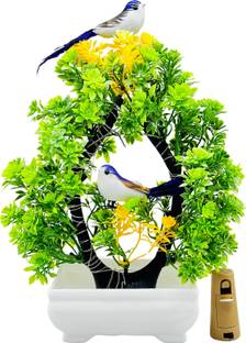 POKA Artificial Plants With Birds & Light For Room , Home, Bedroom, Office & Wedding. Bonsai Wild Artificial Plant  with Pot