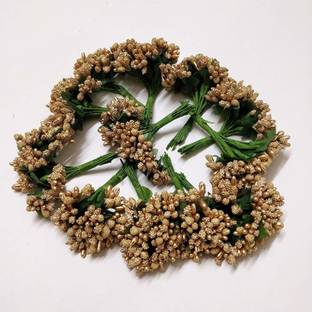 Excellentcrafts Artificial Pollen Flowers for Tiara Making and Jewelry Making Pack of 72 Pollen Golden Colour Gold Hibiscus Artificial Flower